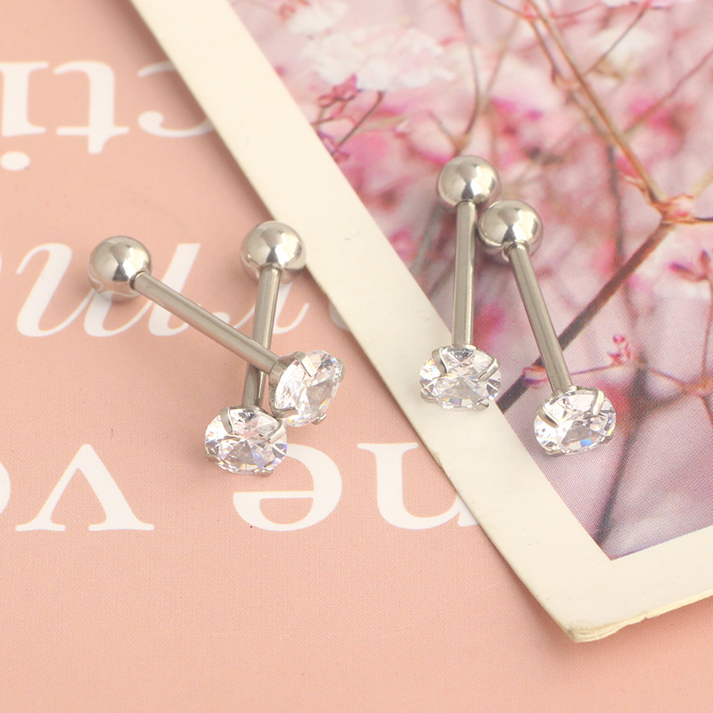Stainless Steel Classic Zircon Tongue Barbell Star Shape 16G Tongue Ring Piercing Jewelry detail image 7