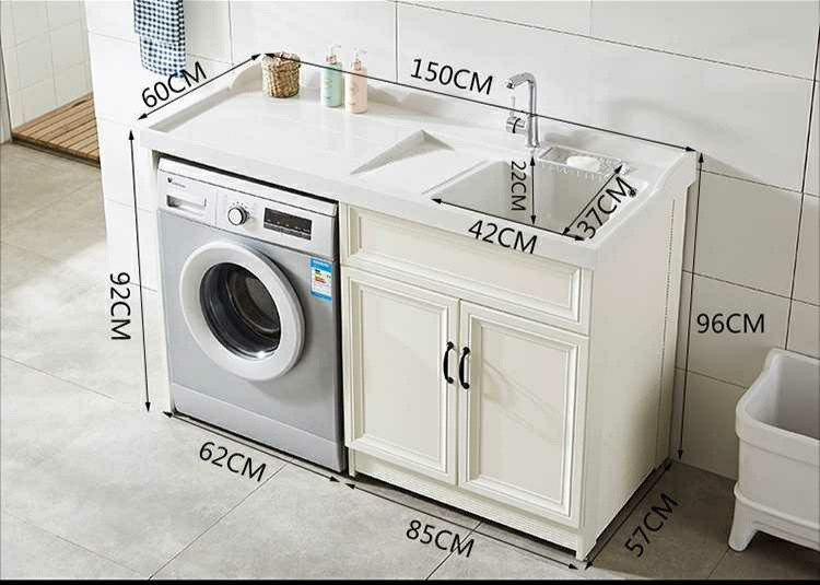 Balcón de aluminio espacio de lavado armario de piedra de cuarzo mesa de billar con combinación de Tabla de lavar socio integrado corte de esquina simple Nordic