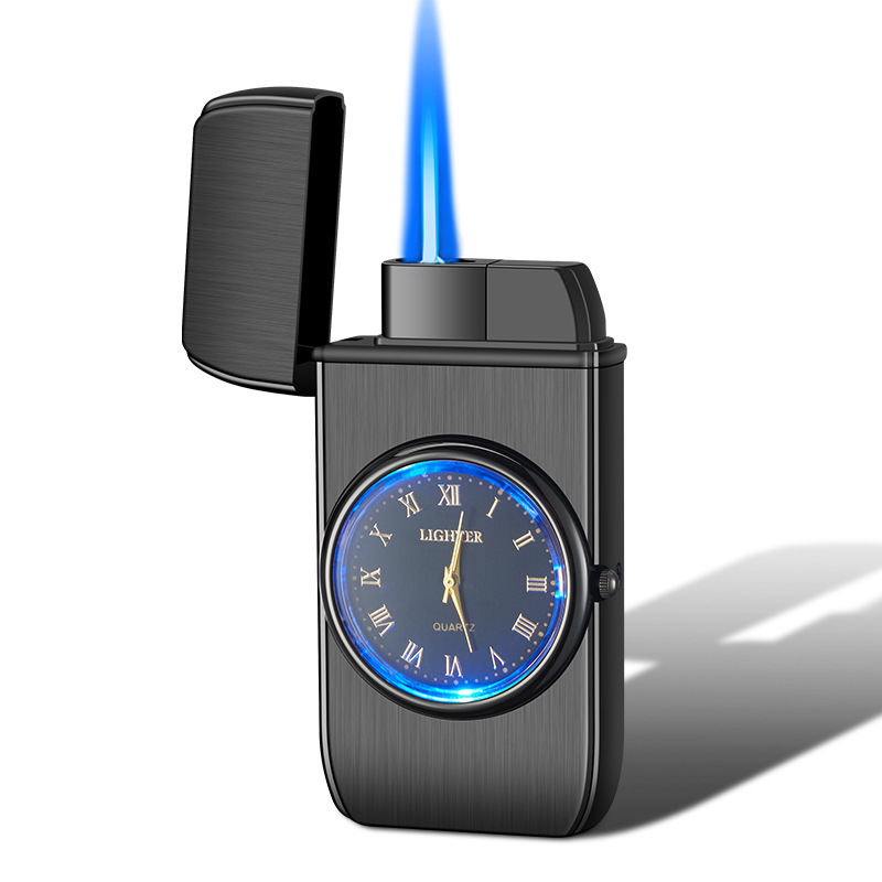 HF607 reloj con luz inflable a prueba de viento directo más ligero creativo multi-funcional de alta-fuego encendedor de cigarros al por mayor