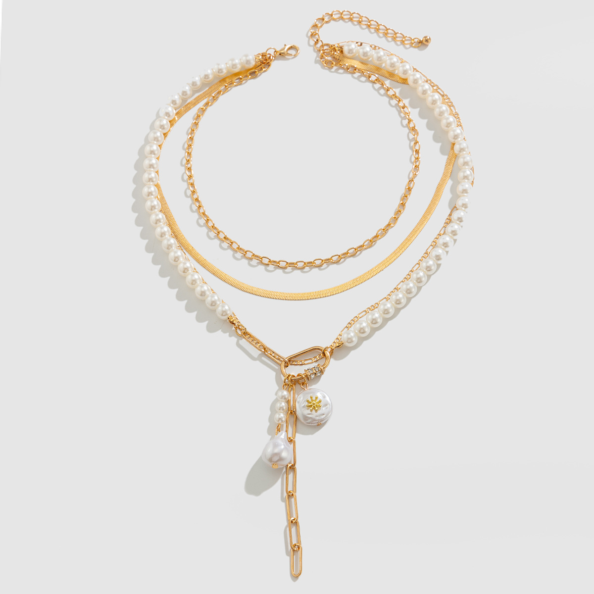 42g Weight Alloy Pendant Material Layered Necklaces Classification Alloy Chain Material 1 Piece Quantity Banquet, Tea Party Occasion Imitation Pearl, Alloy Material Geometric Pattern Women's Gender Plating Design Baroque Style Style Baroque Style Geometric Imitation Pearl Alloy Wholesale Layered Necklaces 11