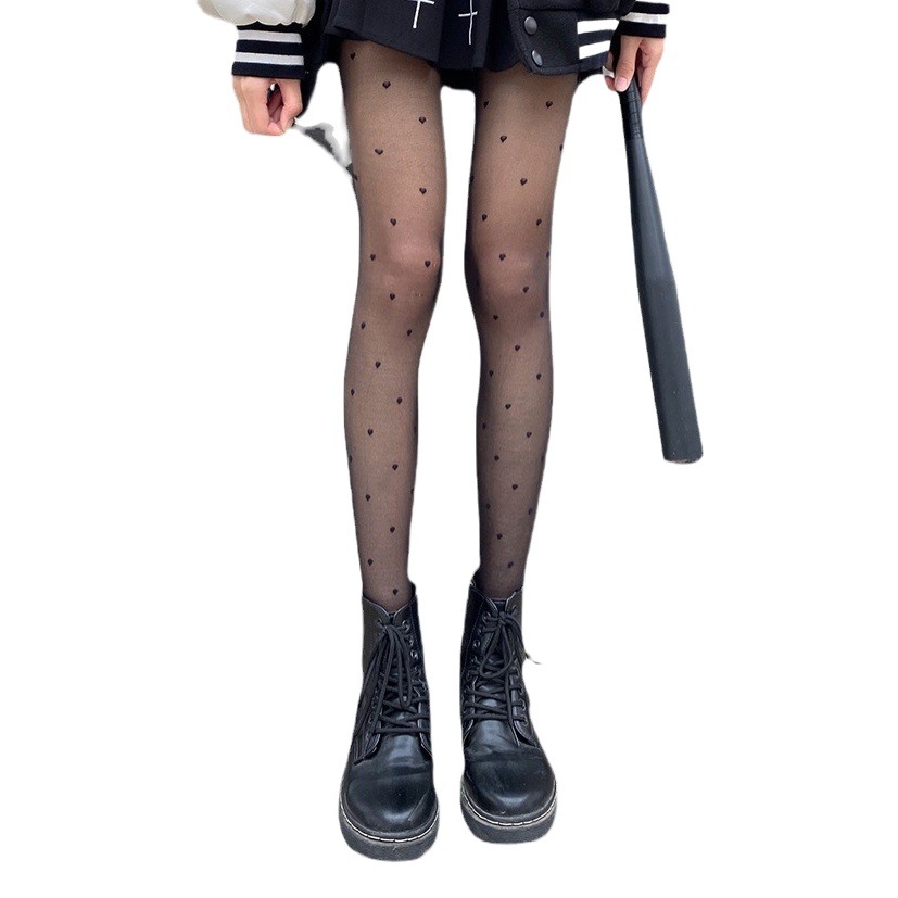 Amor medias para las mujeres de Primavera/Verano delgada dulce arco blanco lechoso pantimedias Lolita ronda Polka Dot JK seda negro