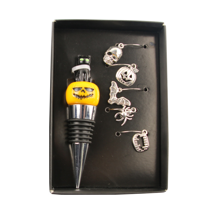 Kit de tapón de vino creativo anillo de vidrio de vino tinto anillo colgante de vidrio de vino Kit de tapón de vino de calabaza de Halloween