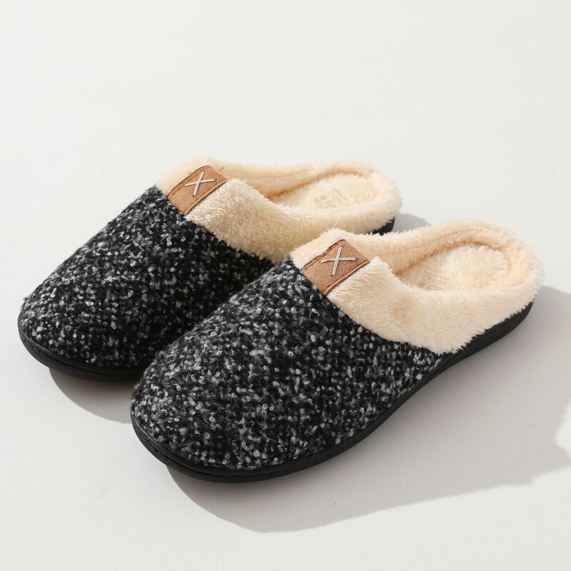 Cross-border e-commerce Amazon men's comfortable memory foam slippers wool imitation plush velvet lined shoes in stock