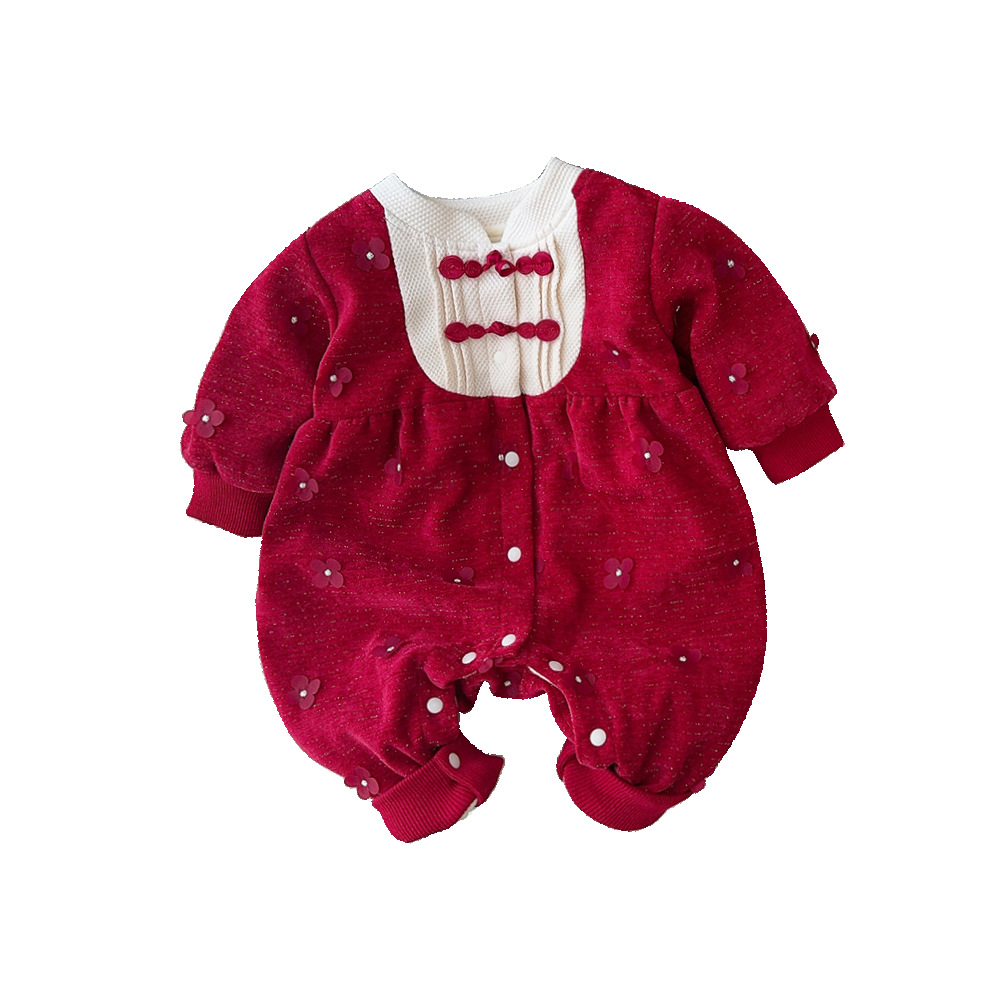 Ropa de otoño e invierno para bebés, estilo occidental, una pieza de estilo chino, ropa de felicitación de Año Nuevo para bebés gruesos, vestido de mujer de un año de invierno