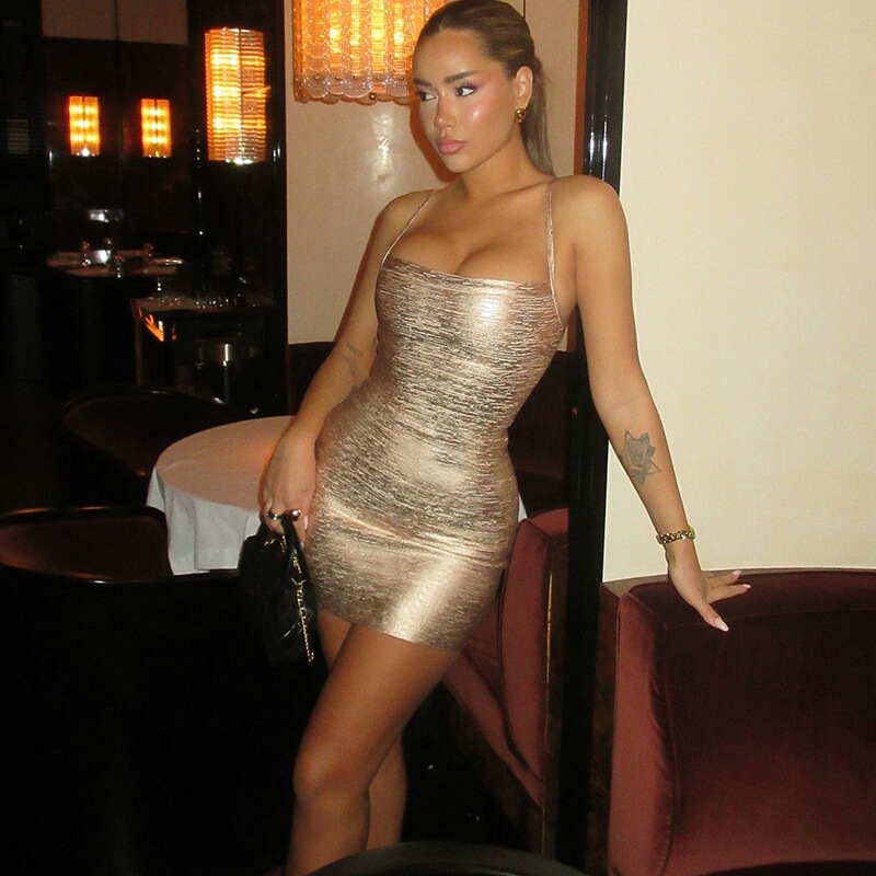 K6D05151A Cross-Border European and American 2026 Spring New Women's Fashion Sexy Shiny Slim-Fit Bodycon Strap Dress K6D05151A Cross-Border European and American 2026 Spring New Women's Fashion Sexy Shiny Slim-Fit Bodycon Strap Dress