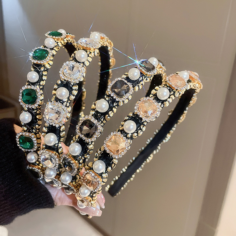 Pearl, Zircon Inlay Material 1 Piece Quantity Women's Retro Square Alloy Inlay Pearl Zircon Hair Band
