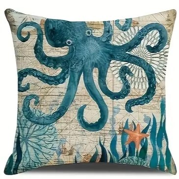 2024 Estilo explosivo transfronterizo Animales marinos Mundo submarino Patrón Funda de almohada Bandera de mesa de sala de estar con estampado de lino de Amazon image 8