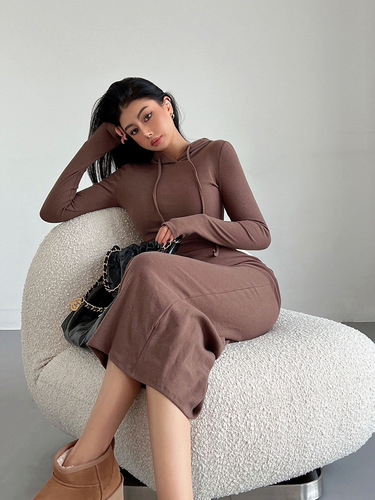Ins sexy hot girl casual women autumn and winter hoodie skirt hip above knee dress women hooded long sleeve base long skirt