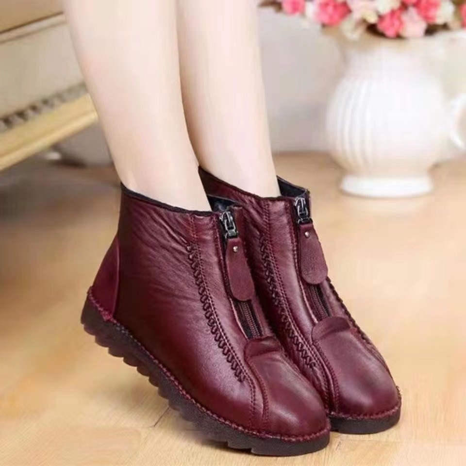 Nuevas botas de nieve casuales de invierno para mamás, estilo europeo y americano, con forro polar grueso, talla grande, corte bajo, con cremallera, zapatos de algodón, talla 43.