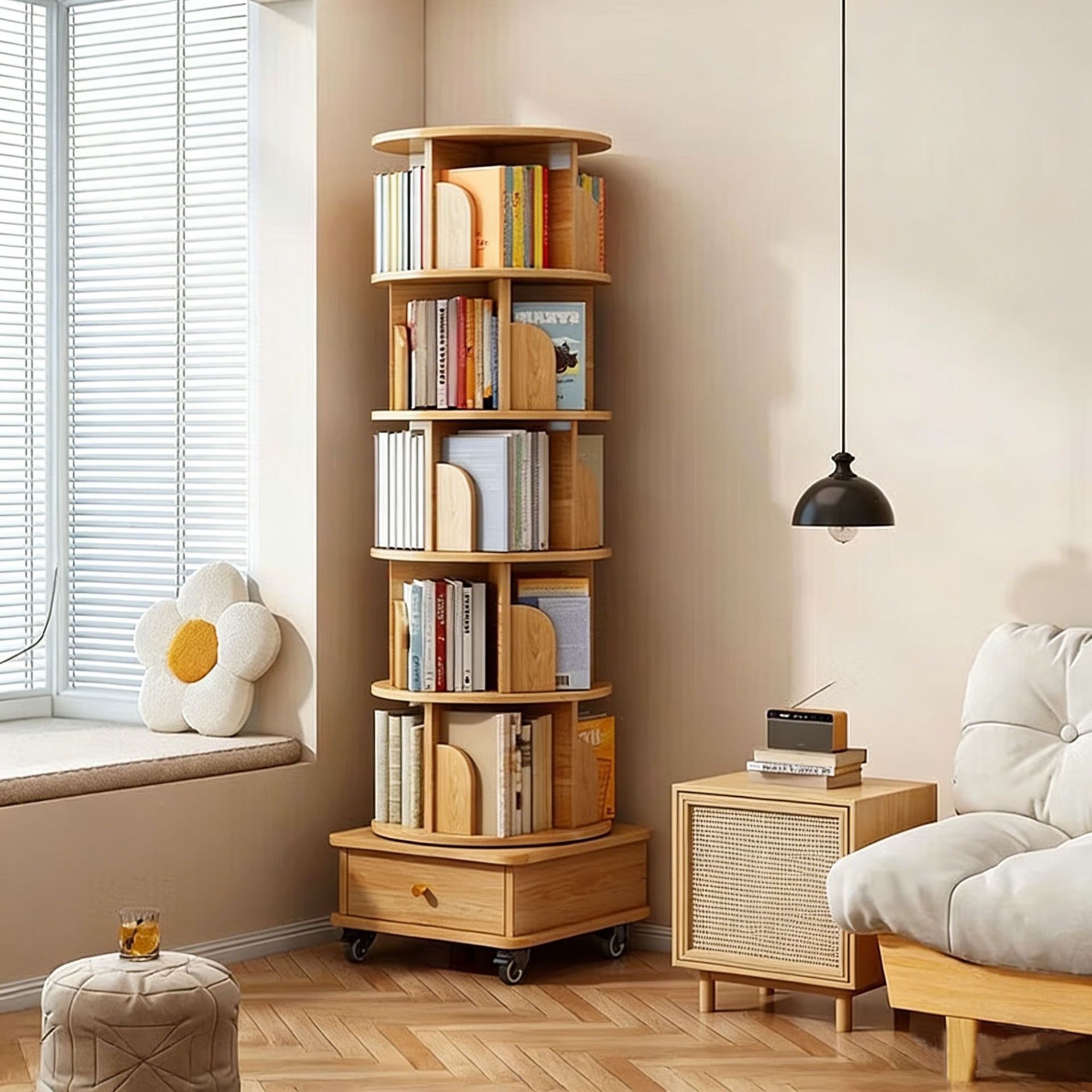 [Silent Universal Wheel] North American wood grain color 46*46*172.8CM
