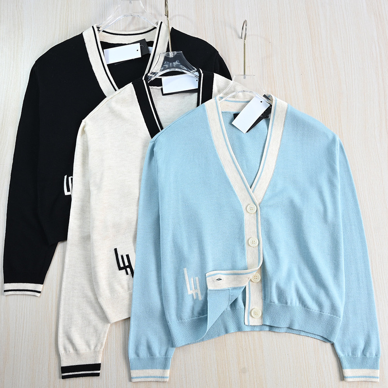 Siqi Women's Clothing 2259/08 American Single Style Modal Cotton Contrast Color V-Neck Buttoned Casual Knitted Cardigan