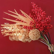 新年仿真花尤加利叶冬青福桶装饰配件礼物折扇花束花材挂件材料包