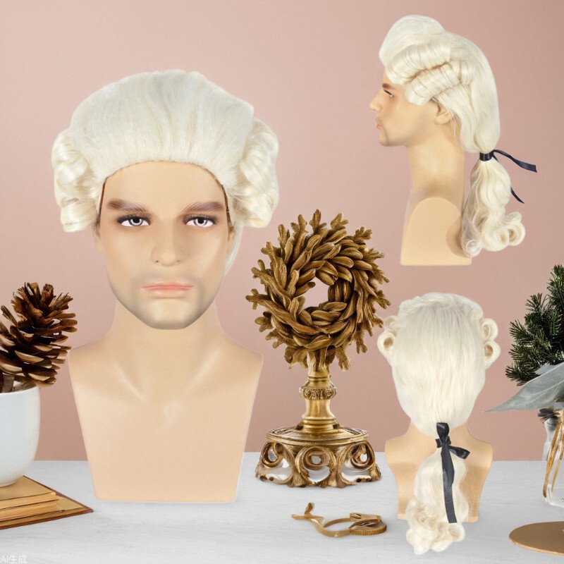 Halloween Festival Wig Christmas Eve Carnival Cosplay Lawyer Judge Long Curly Hair Full Wig European and American Men's Hair
