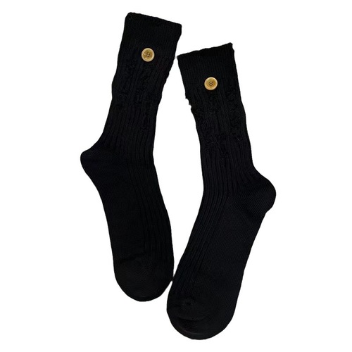 Women's Spring and Summer New Heavy Work Hand-Stitched Button Decorative Hole Socks Beggar Socks Ins Knee-High Socks