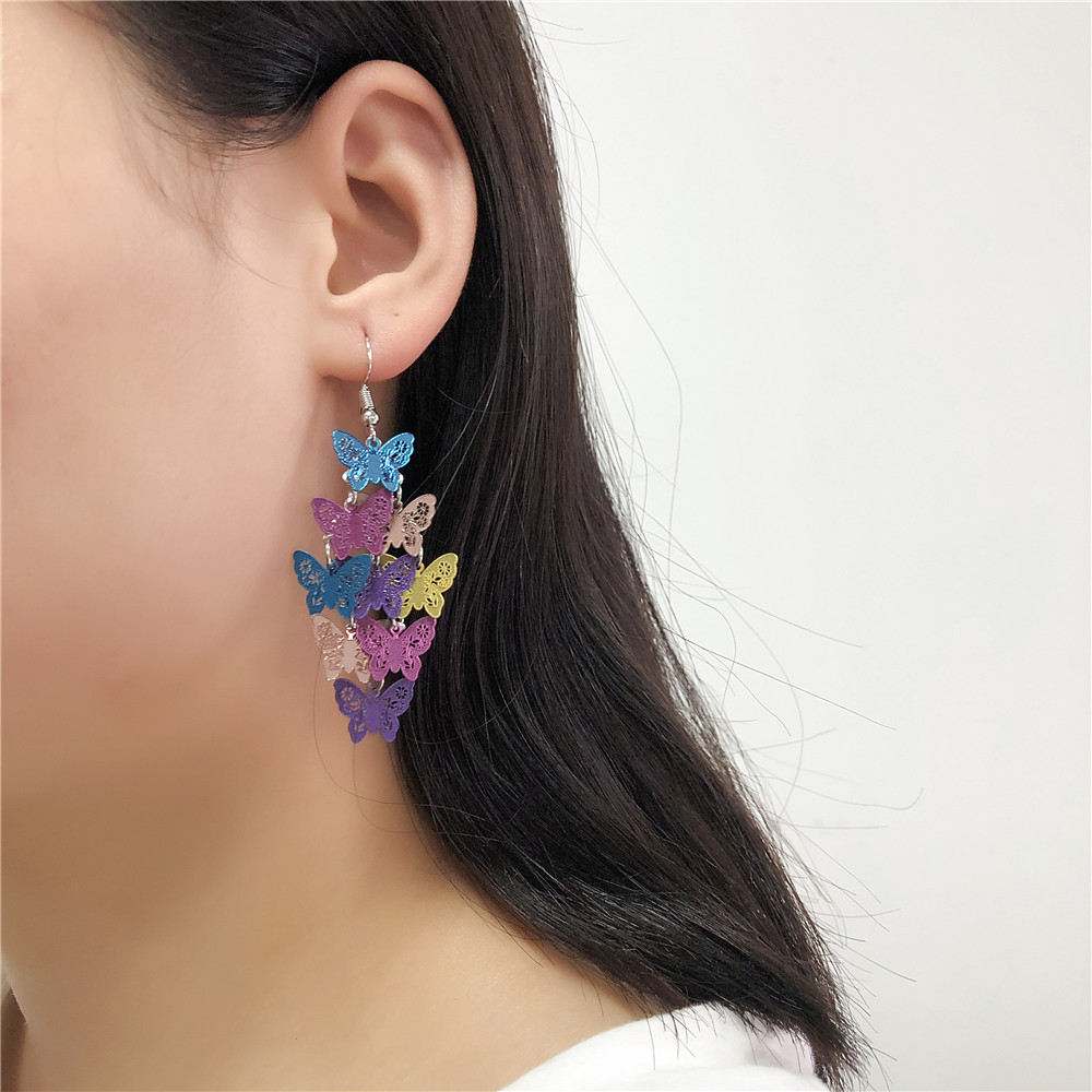 Colorful Shell Butterfly Sequins Long Women's Earrings Affordable Luxury Fashion Design Cold Style European And American Style Exaggerated Earrings display picture 10