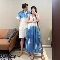 Синяя парная одежда для любимого/любимой, длинная юбка, платье, для подростков