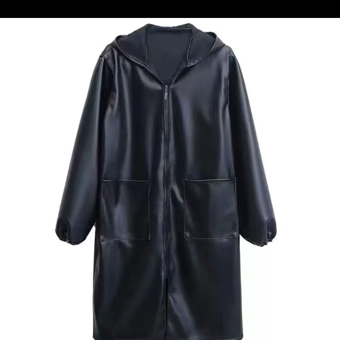 Кожаная крышка водонепроницаемый фартук рабочая одежда утолщенный мотоциклетная кожаная куртка pu маслостойкая теплая свободная одежда с капюшоном