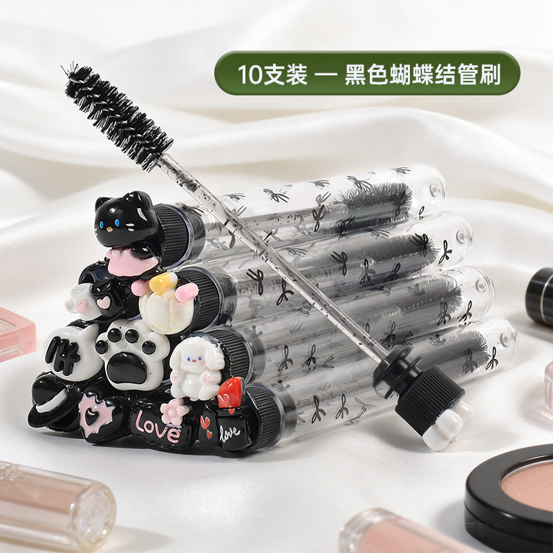 Cross-Border Transparent Tube-Packed Melody Eyelash Brush, Black Bow Crystal Makeup Brush, Eyebrow Brush, Individual Tube