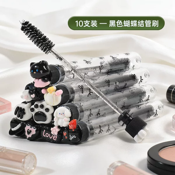 Cross-Border Transparent Tube-Packed Melody Eyelash Brush, Black Bow Crystal Makeup Brush, Eyebrow Brush, Individual Tube