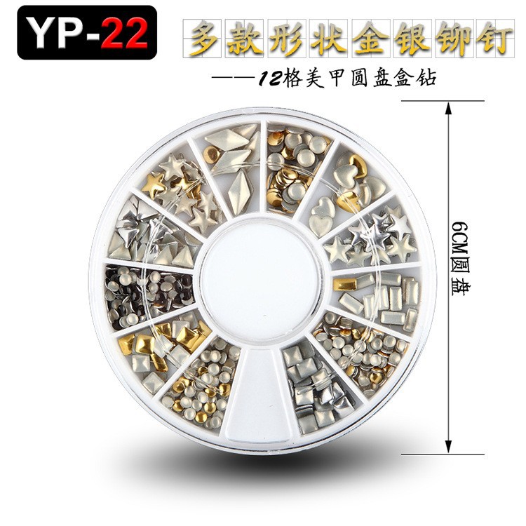 Accesorios para decoración de uñas con forma especial, diamantes de imitación de resina, tachuelas metálicas iridiscentes, caja de diamantes de imitación mixtos de 12 compartimentos, fabricante de materiales con forma especial, venta al por mayor