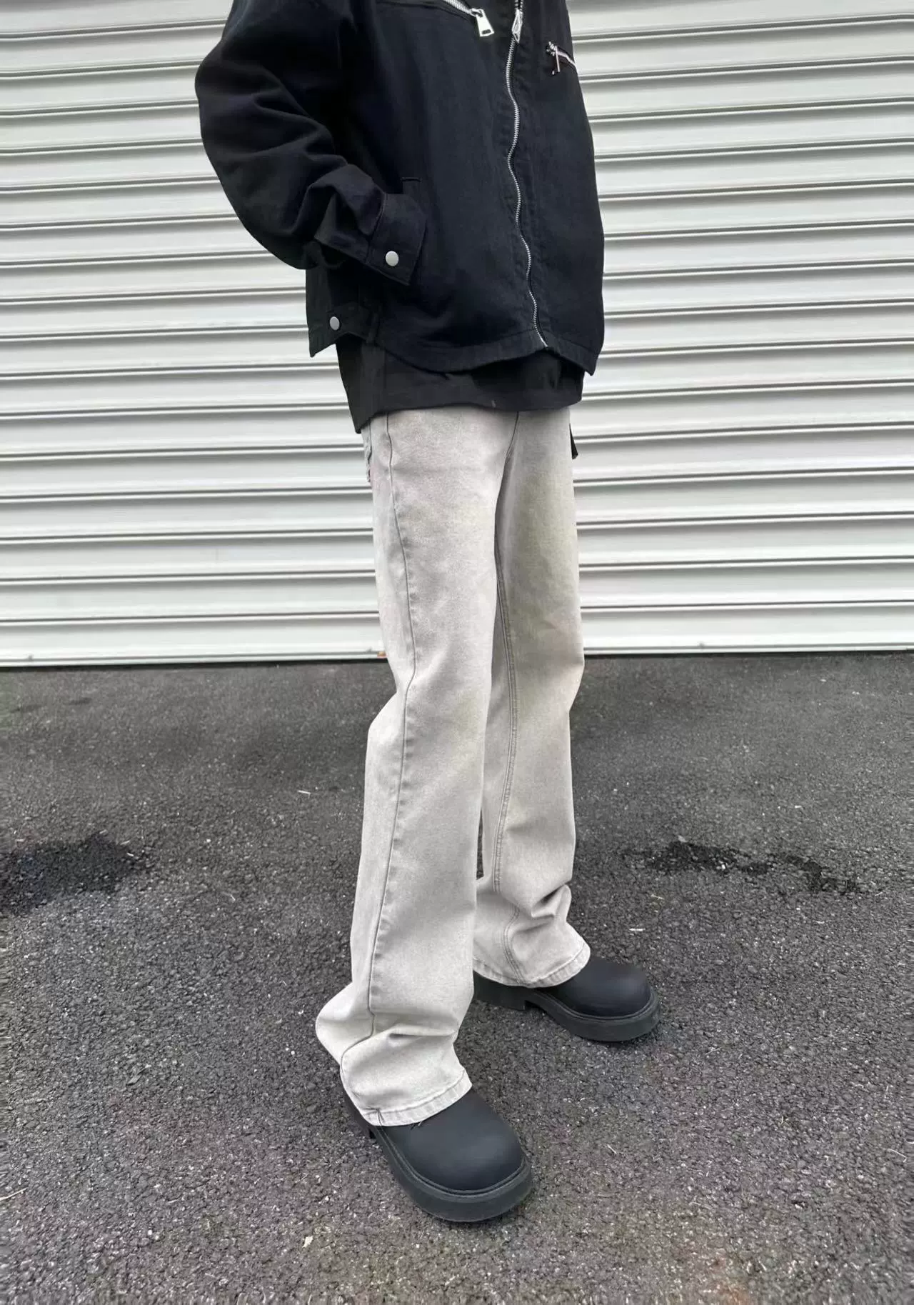 Sss-Carry spring and autumn cleanfit American high street simple and versatile casual straight-leg bootcut jeans black
