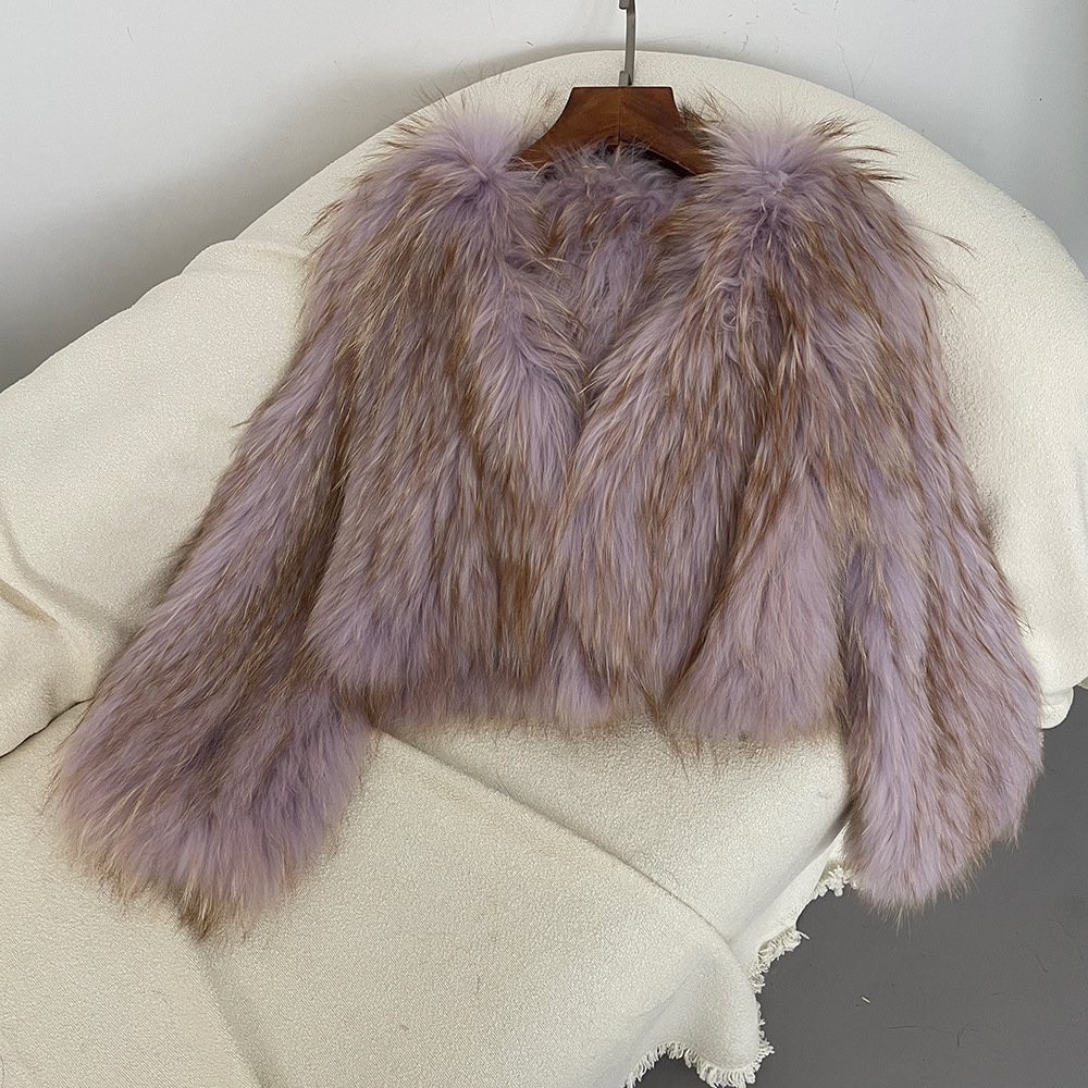 Damen Pelzmantel Aus Gewebtem Waschbärfell Für Herbst Und Winter_voghion.com