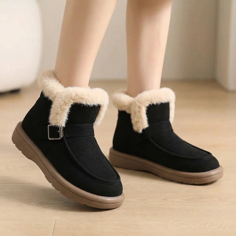 Snow Boots Korean Style Women's Winter 2024 New Velvet Thickeneded Large Cotton Boots Warm Flats Soft Sole Women's Cotton Shoes