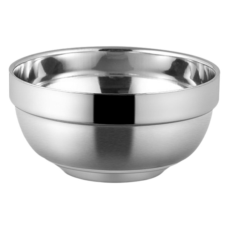 Cuenco de doble capa de acero inoxidable 304, cuenco de arroz grueso para cafetería escolar, cuenco para sopa con aislamiento térmico y anti-escaldaduras, cuenco de platino grabado de calidad alimentaria.