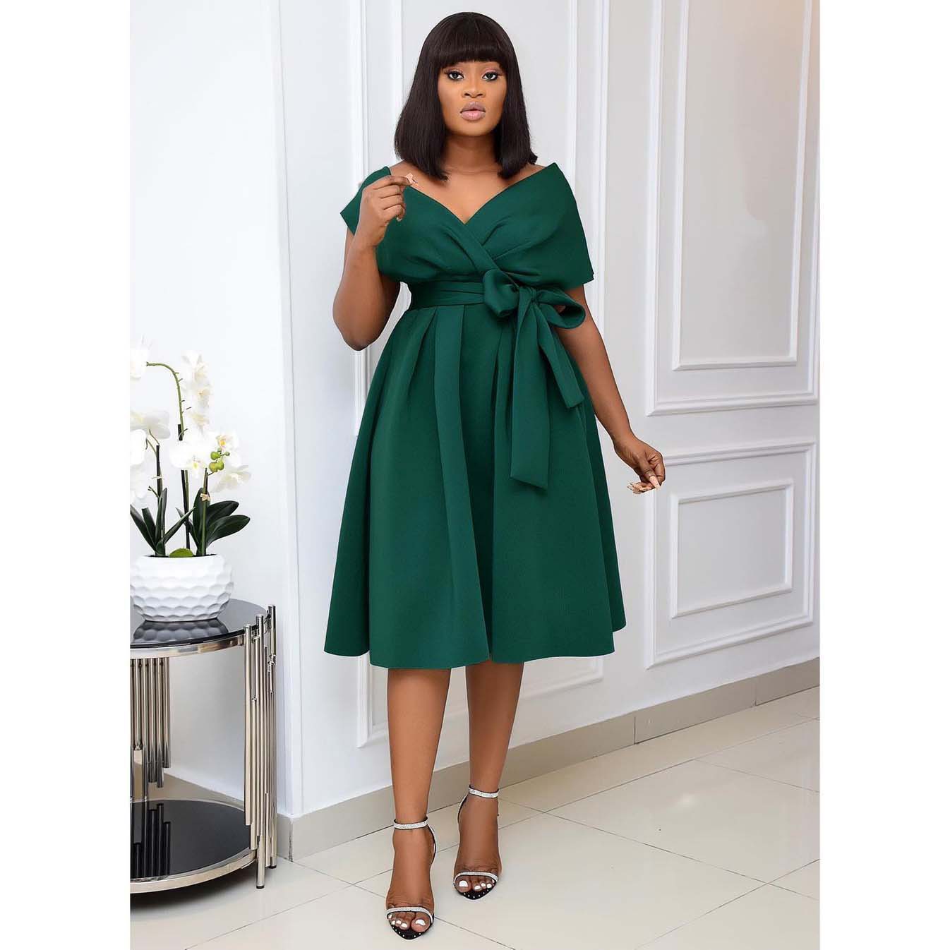 Summer New Amazon Independent Site European and American Plus Size Women's Sexy Big V Neck Large Swing Dress Dress