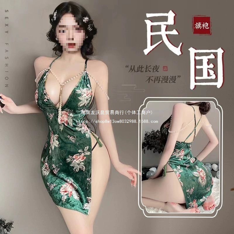 Чонсам без рукавов в древнем стиле с жемчугом, бретелькой на шее, кружевом, высокой талией, разрезом, сексуальный и соблазнительный, светский чонсам в стиле ins.