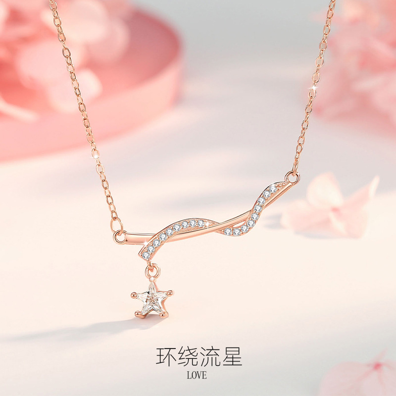 S925 collar de bobinado de estrella de plata esterlina femenino ligero lujo diseño de nicho sentido avanzado 2024 nueva cadena de clavícula de todo fósforo