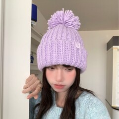 2025冬季新款毛球针织冷帽显脸小大头围毛线帽保暖时尚简约百搭女