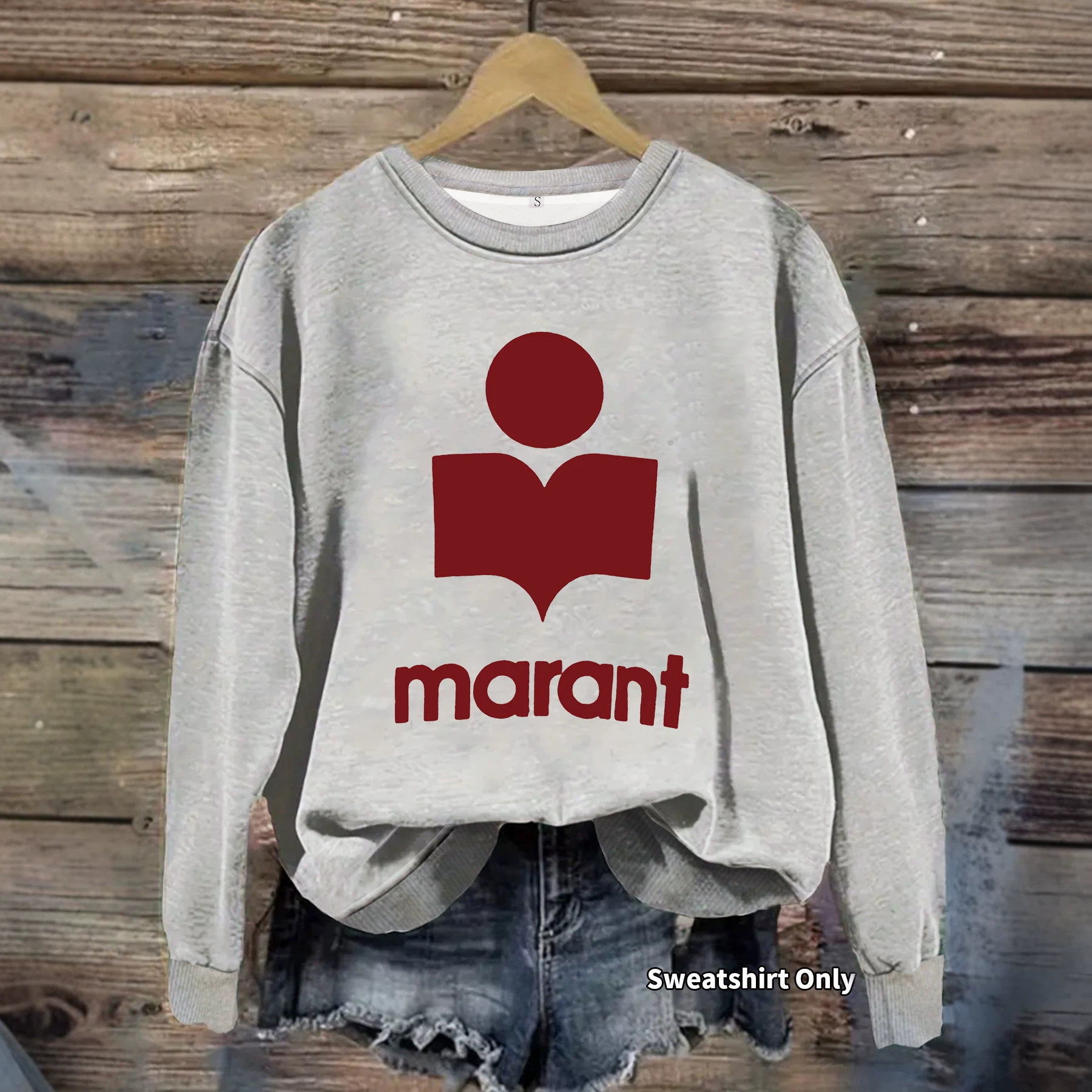 Amazon Cross-Border Export Marant Pattern Printed Fashion Bottoming Long-Sleeved Sweatshirt Wholesale Sweatshirt for Women
