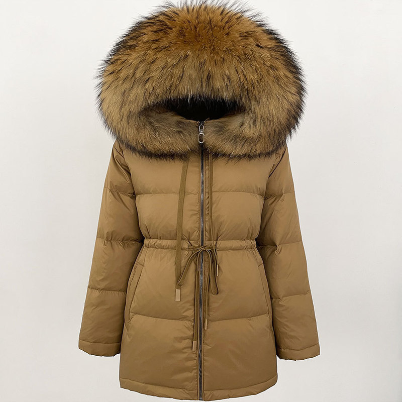 Women's Winter down Jacket New High-End Mid-Length Warm Hooded Real Raccoon Fur Collar Waist down Jacket Women's Winter down Jacket New High-End Mid-Length Warm Hooded Real Raccoon Fur Collar Waist down Jacket