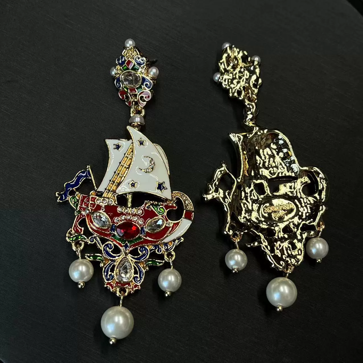 Small design retro earrings, pendant, with gem, light luxury style