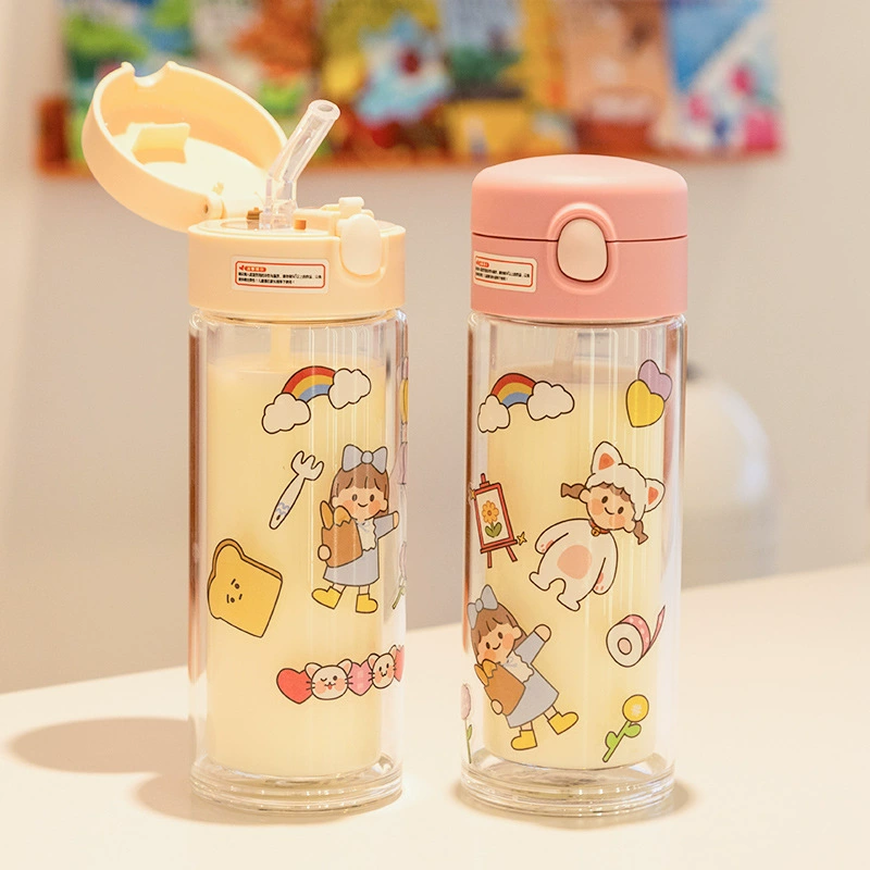 Cute double-layer summer small handheld high quality straw with glass