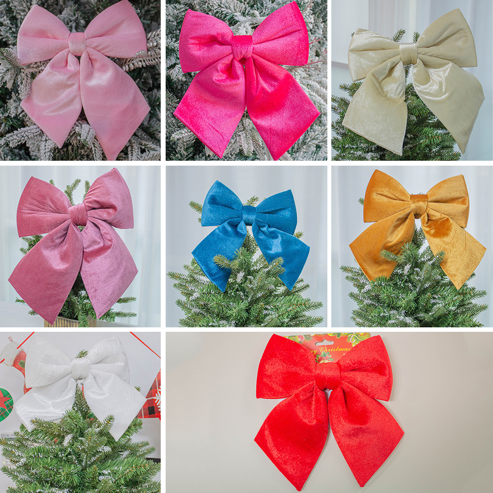 Decoraciones navideñas personalizadas de peluche arco grande colgante de árbol de Navidad arco de seda de oro suministros