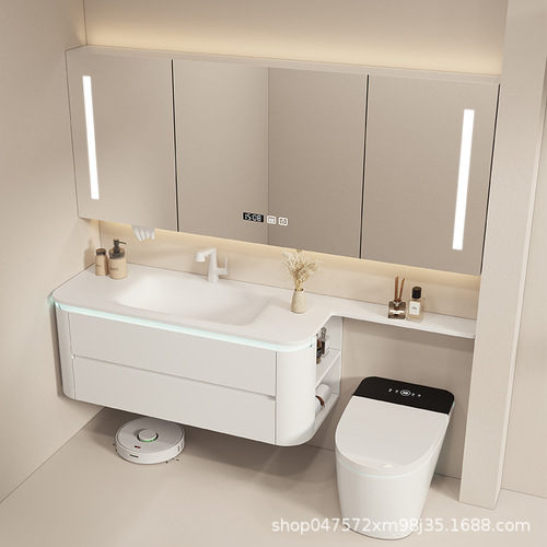 Dupont Corian integrated sink and bathroom cabinet set, bathroom toilet seamless integrated extension sink