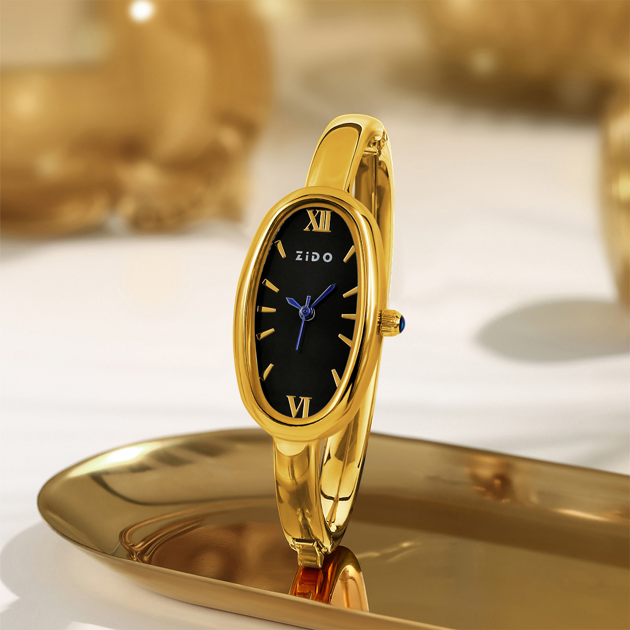 Zido New Watch Women's Rose Gold Diamond Ring Accessible Luxury High-End Niche Design Oval Bracelet Watch Hot Style