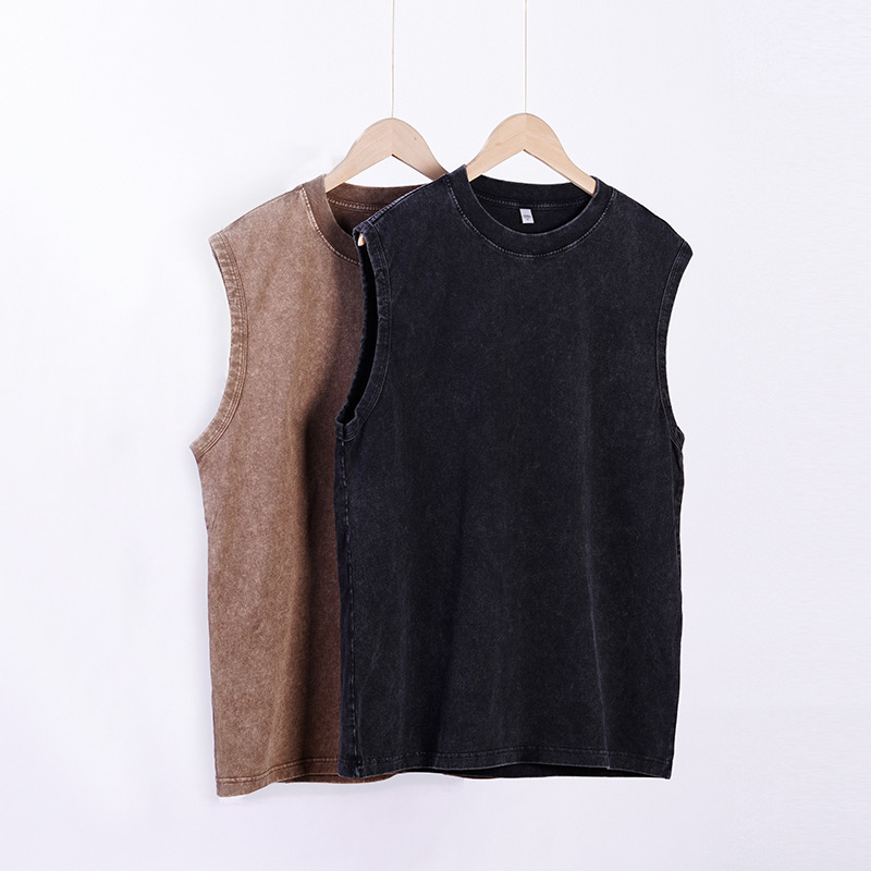 200g Pure Cotton Heavyweight Vintage-Style Sleeveless Top T-Shirt Unisex Washed Cotton Retro Loose Vest Oversize 200g Pure Cotton Heavyweight Vintage-Style Sleeveless Top T-Shirt Unisex Washed Cotton Retro Loose Vest Oversize