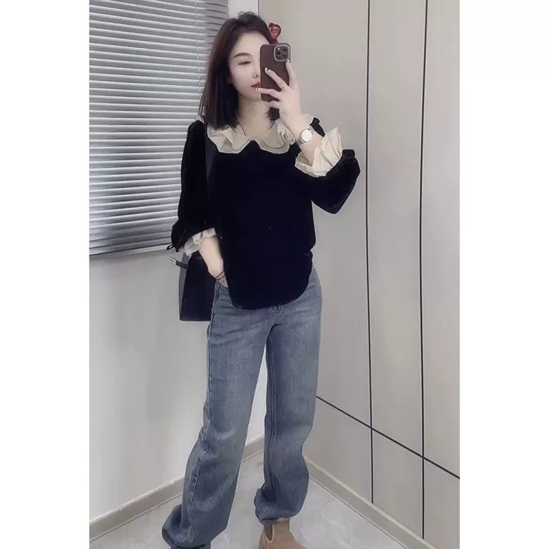 Базовая рубашка весна 2024, рубашка-бэбидолл во французском стиле Chanel, свободная и удобная, элегантный топ с длинными рукавами, подчеркивающий изысканный характер.