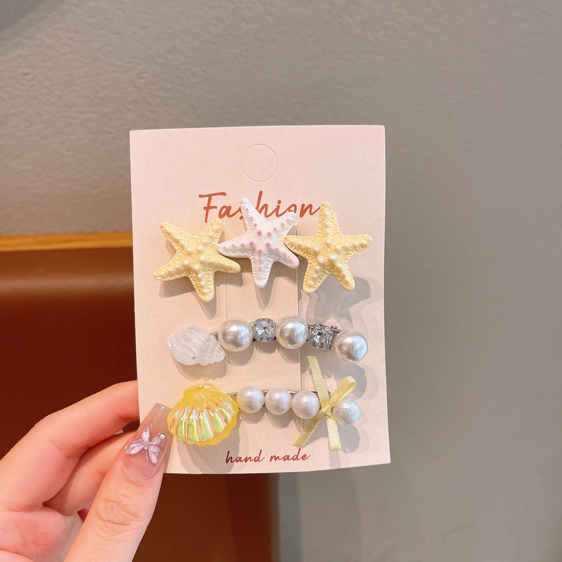 Bonitos pequeños niños frescos clip de pelo conjunto marino viento conchas estrellas perlas tarjetas de pelo princesa niñas al por mayor