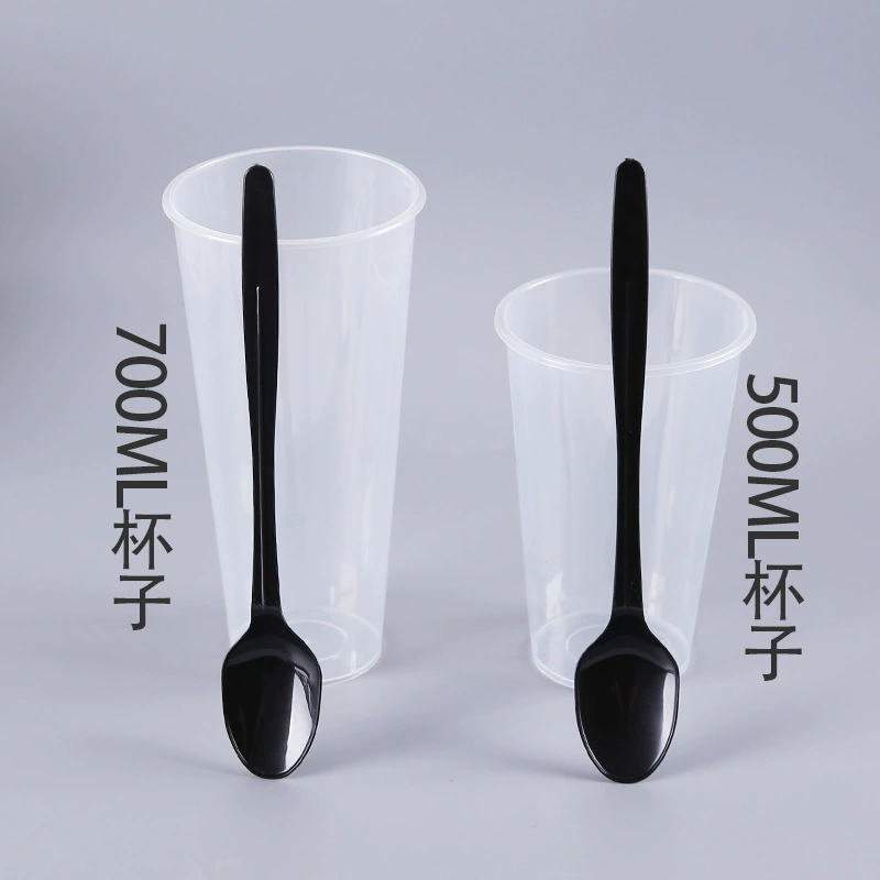 Одноразовая пластиковая ложка-вилка с длинной ручкой для травяного желе, красного молочного чая, 21 см, золотая, для перемешивания льда и супов