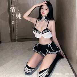 情趣内衣性感纯欲学生装露腰激情挑逗诱惑超短百褶裙制服套装2546