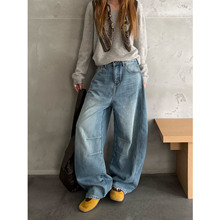 ICC 冬季加绒解构分割弯刀裤潮流阔腿牛仔裤女款广州十三行10563