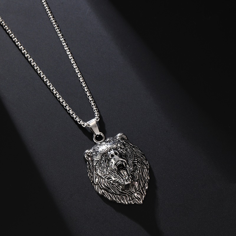Unique Bold Wolf Head Alloy Pendant Necklace European and American Punk Hip-Hop Exaggerated Tiger Head Stainless Steel Long Necklace