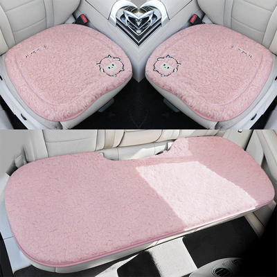 Car seat cushion, winter plush – Wool pad - sakura-pink-small-three-piece-setthick-lamb-wool-super-warm-non-slip-and-durable