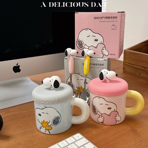 Snoopy ceramic cup silicone cover mug breakfast cup couple cup good-looking gift water cup cute milk cup
