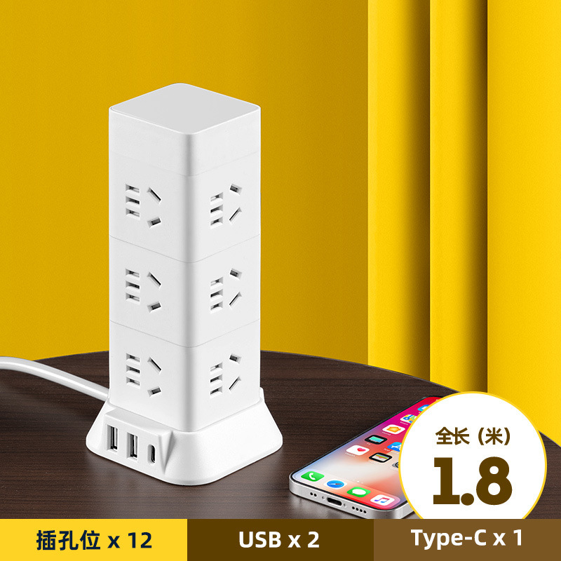 [USB 모델] 소켓 12개 + 과부하 보호 - 순동선 + 총 길이 1.8m [기숙사 권장]