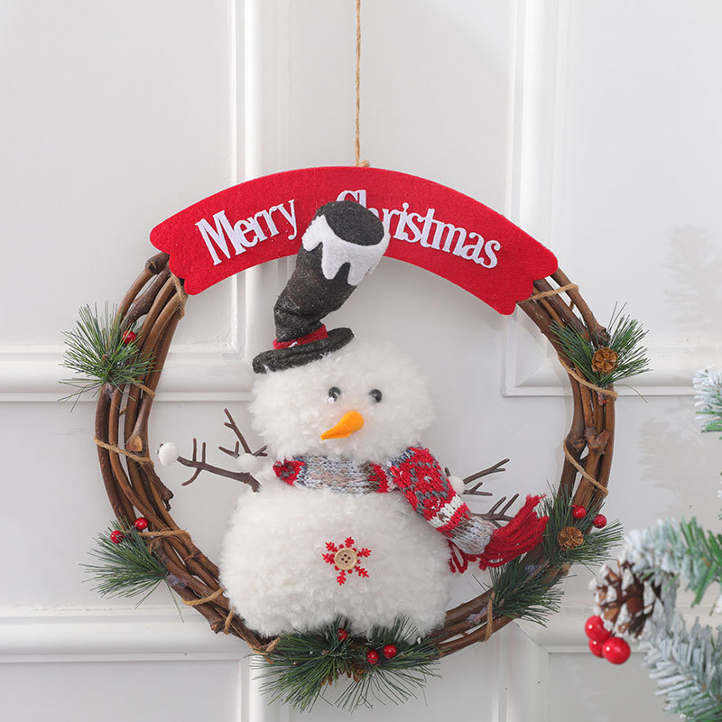 Festive Snowman Wreath - Christmas Door Hanging Decor With Hat, Wall & Tree Ornament For Home, Shop Window Decoration_voghion.com